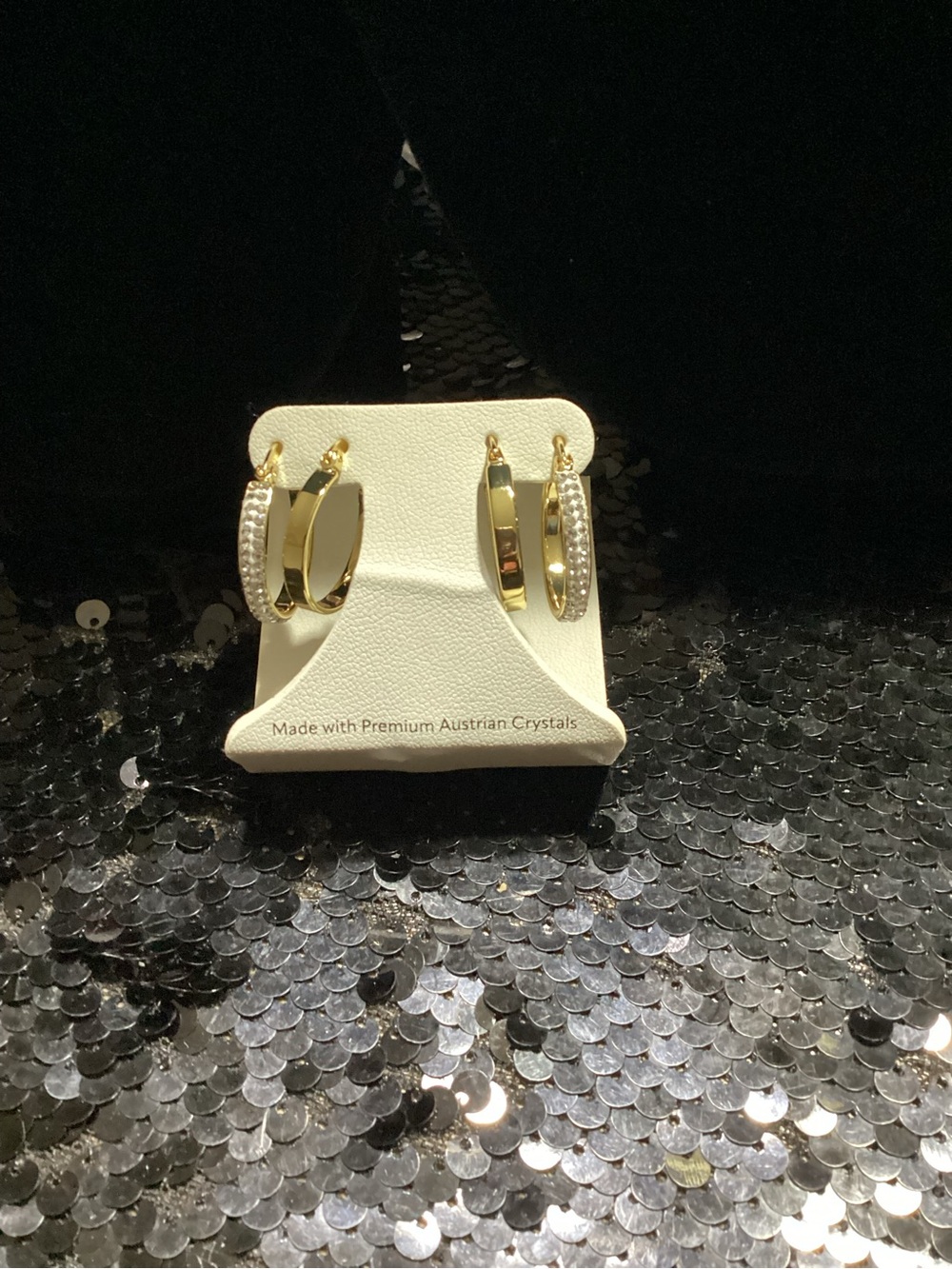 Austrian Crystal Gold Tone Hoop Earrings with Crystal Accents 2pr Set